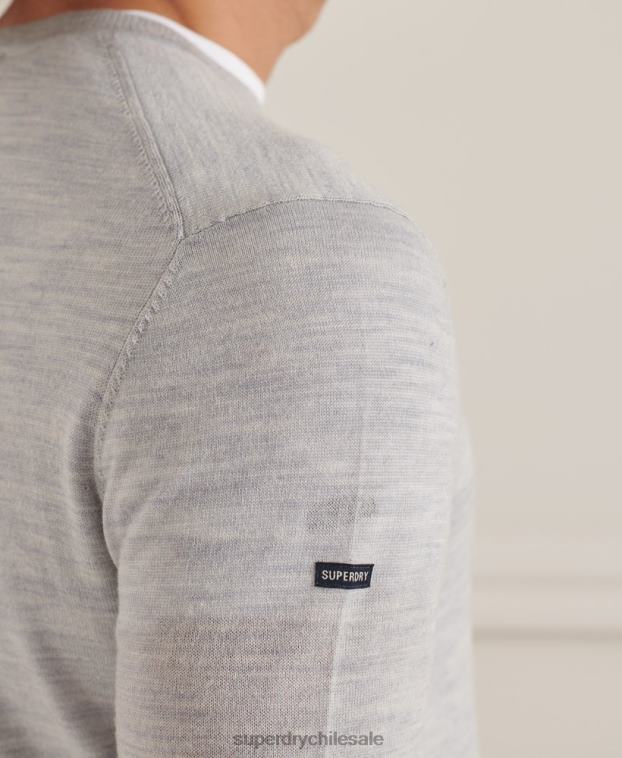 hombres Superdry gris claro suéter con cuello redondo de lana merina de studios 2R68Z1333