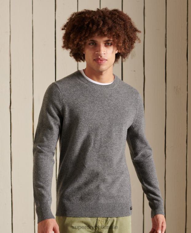 hombres Superdry gris claro suéter ligero de lana de cordero 2R68Z5315