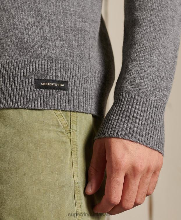 hombres Superdry gris claro suéter ligero de lana de cordero 2R68Z5315