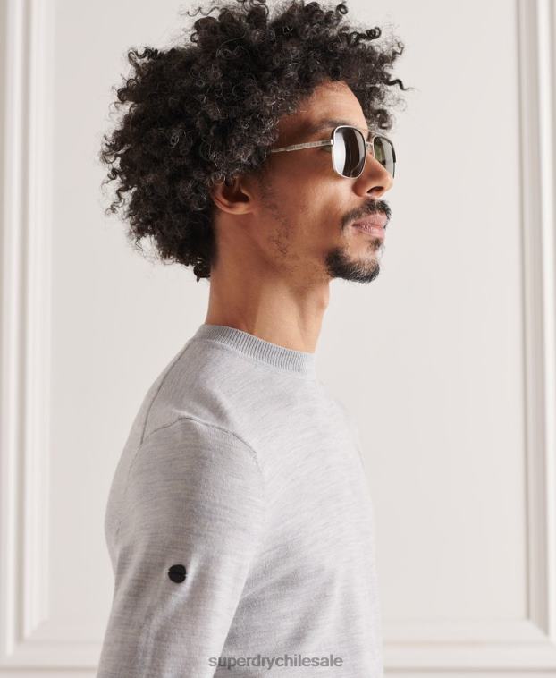 hombres Superdry gris claro suéter ligero de merino 2R68Z1329