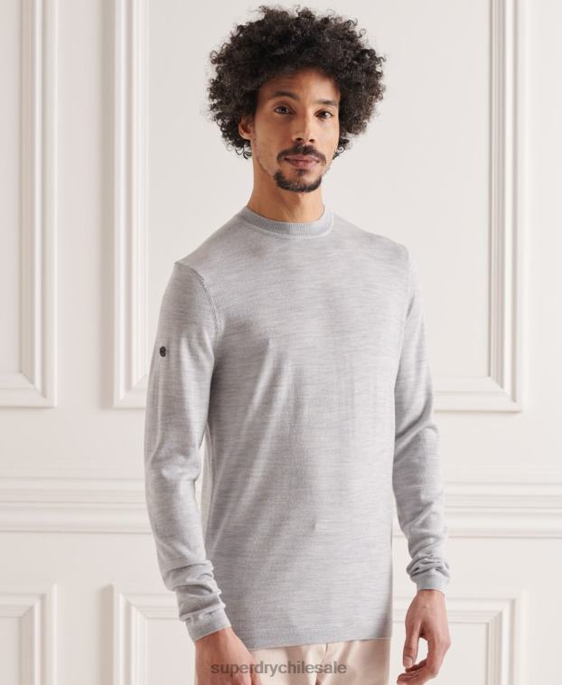 hombres Superdry gris claro suéter ligero de merino 2R68Z1329
