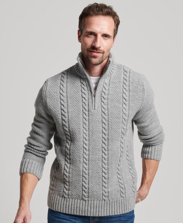 hombres Superdry gris claro suéter vintage con cuello henley de jacob 2R68Z1275