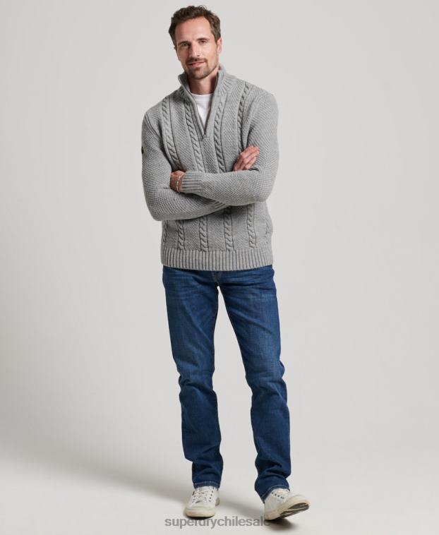 hombres Superdry gris claro suéter vintage con cuello henley de jacob 2R68Z1275