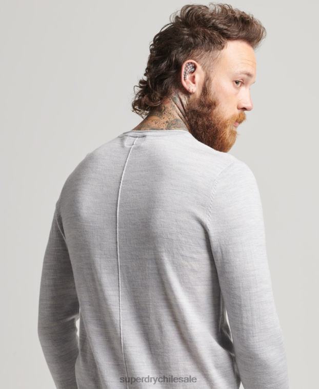 hombres Superdry gris claro top de punto henley con cuello redondo de merino 2R68Z1521