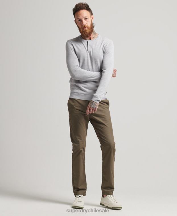 hombres Superdry gris claro top de punto henley con cuello redondo de merino 2R68Z1521