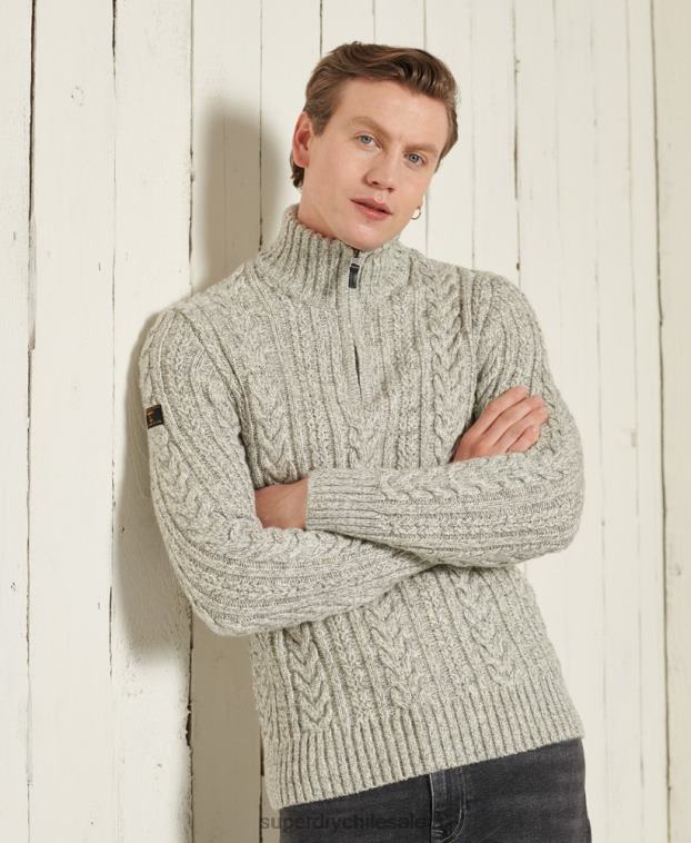 hombres Superdry gris jersey con cuello henley de jacob 2R68Z1347