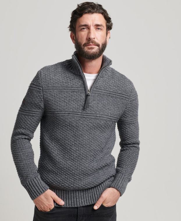 hombres Superdry gris jersey con cuello henley de jacob 2R68Z5276