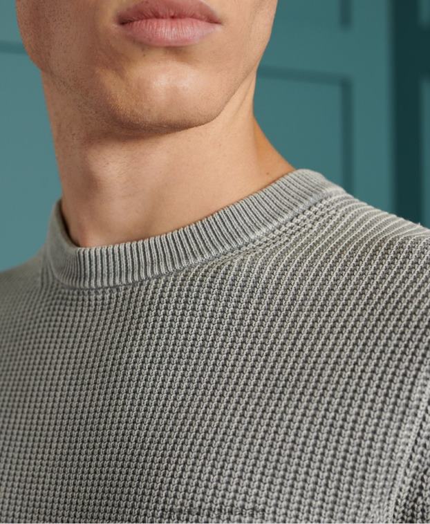 hombres Superdry gris jersey con cuello redondo Academy con textura teñida 2R68Z5296