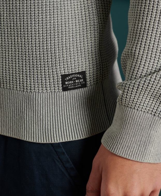hombres Superdry gris jersey con cuello redondo Academy con textura teñida 2R68Z5296