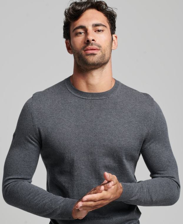 hombres Superdry gris jersey con cuello redondo de cashmere y algodón orgánico 2R68Z5306