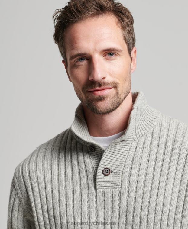 hombres Superdry gris jersey de canalé con cuello henley 2R68Z5261