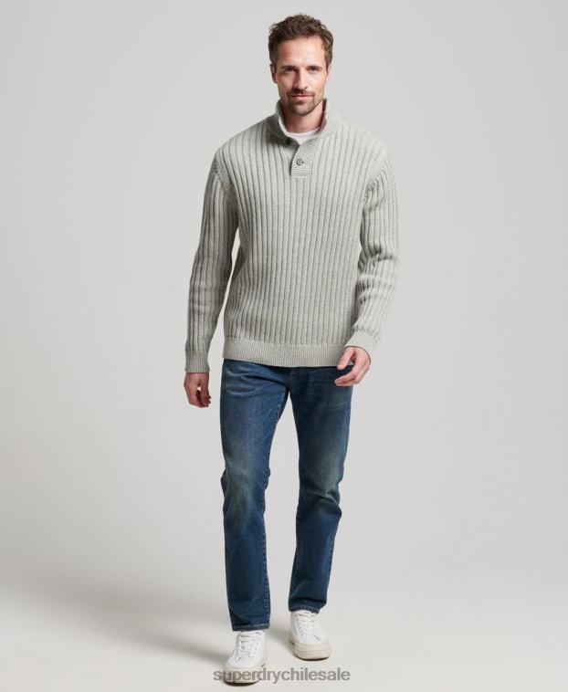 hombres Superdry gris jersey de canalé con cuello henley 2R68Z5261