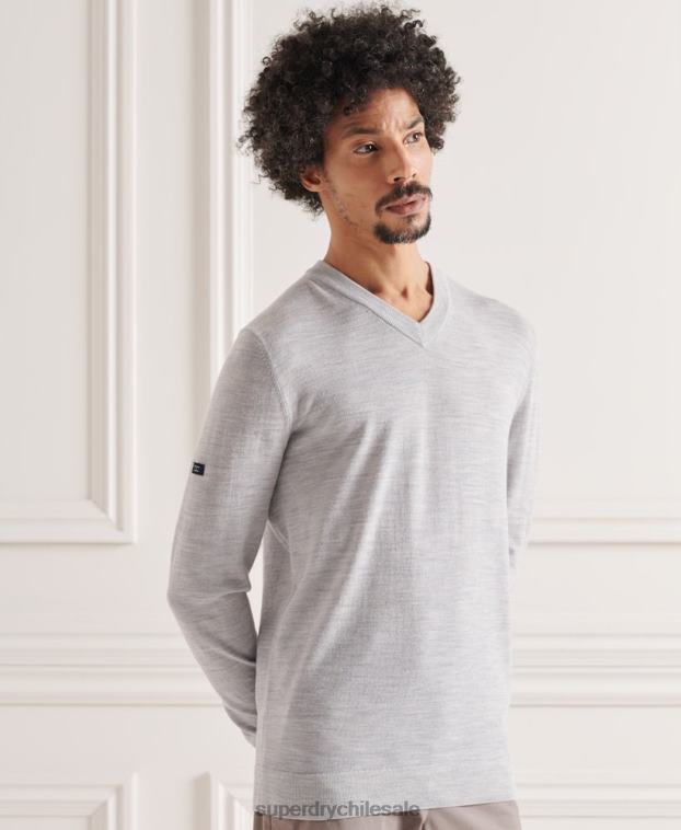 hombres Superdry gris jersey de merino con cuello de pico 2R68Z1319