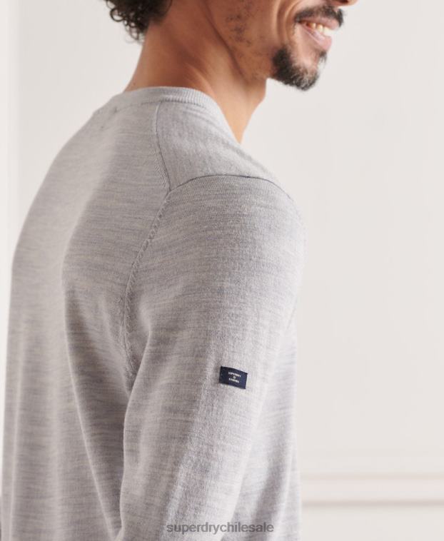 hombres Superdry gris jersey de merino con cuello de pico 2R68Z1319
