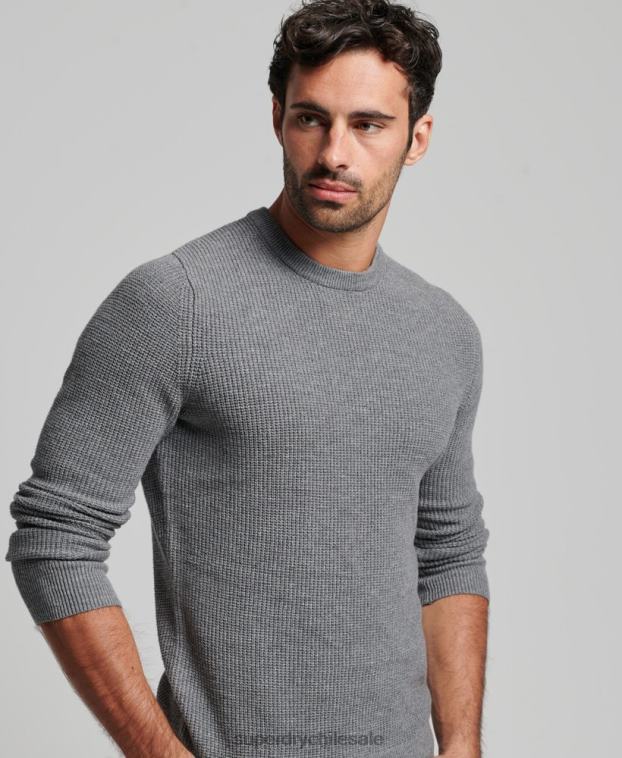 hombres Superdry gris jersey de punto con textura vintage 2R68Z1236