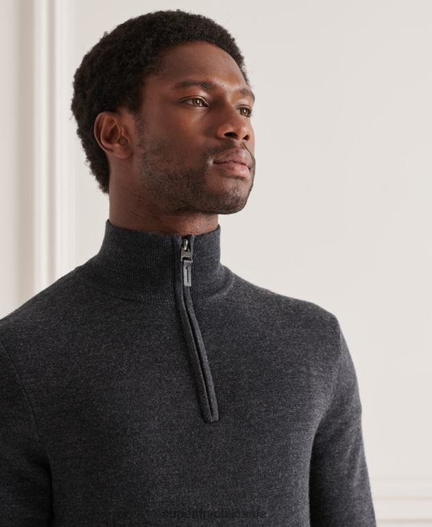 hombres Superdry gris oscuro jersey con cuello henley de merino 2R68Z1339