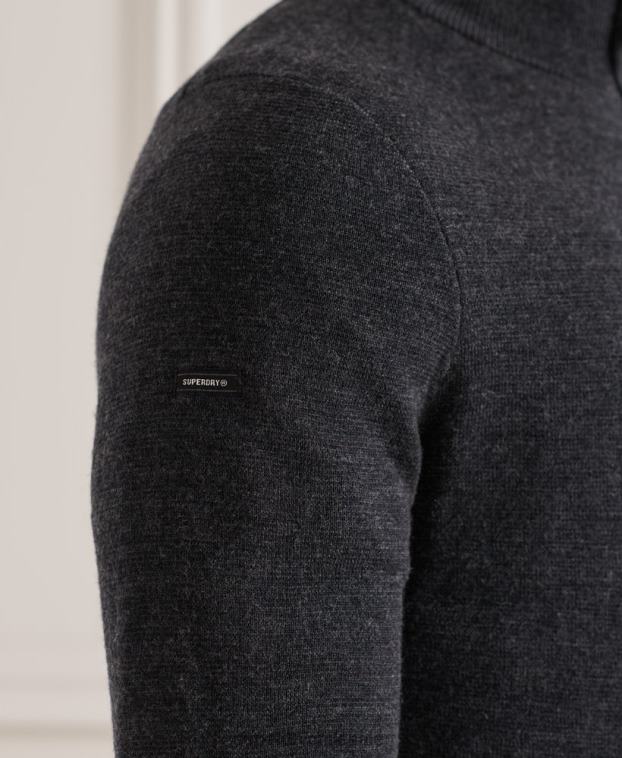 hombres Superdry gris oscuro jersey con cuello henley de merino 2R68Z1339