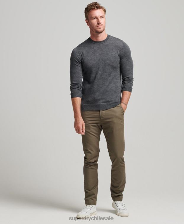 hombres Superdry gris oscuro jersey de lana merina con cuello redondo 2R68Z1257