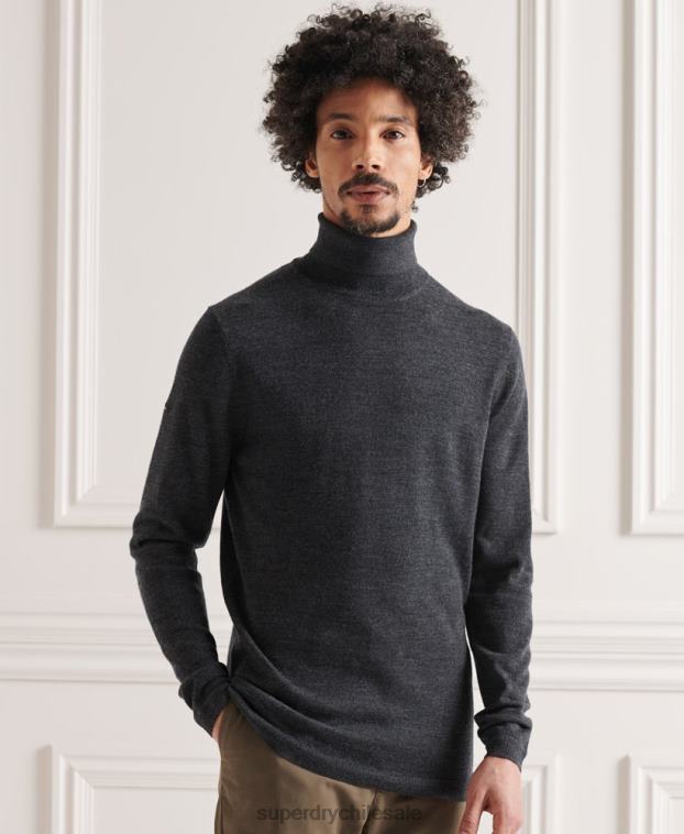 hombres Superdry gris oscuro jersey de lana merina con cuello vuelto 2R68Z1336