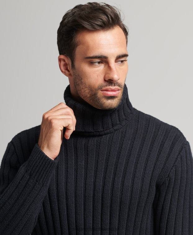 hombres Superdry gris oscuro jersey de mezcla de merino con cuello vuelto 2R68Z5280