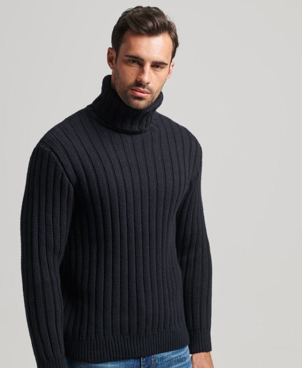 hombres Superdry gris oscuro jersey de mezcla de merino con cuello vuelto 2R68Z5280