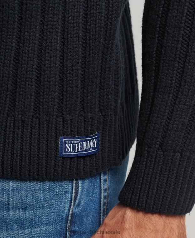 hombres Superdry gris oscuro jersey de mezcla de merino con cuello vuelto 2R68Z5280