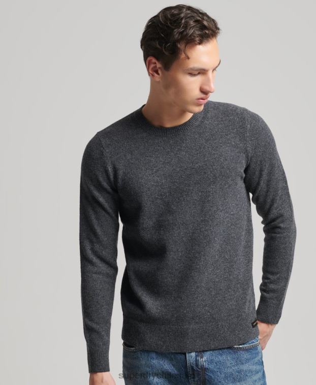 hombres Superdry gris oscuro suéter con cuello redondo de lana de cordero 2R68Z5274