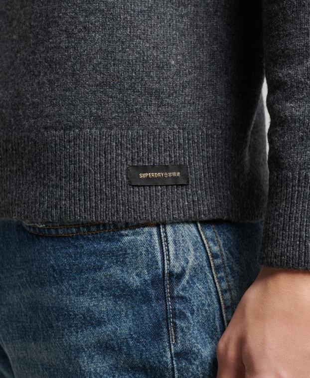 hombres Superdry gris oscuro suéter con cuello redondo de lana de cordero 2R68Z5274