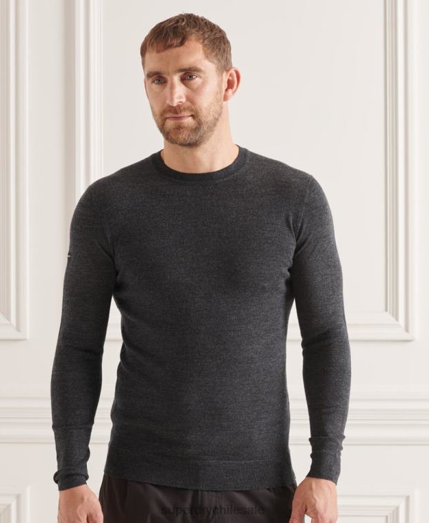 hombres Superdry gris oscuro suéter con cuello redondo de lana merina de studios 2R68Z1314