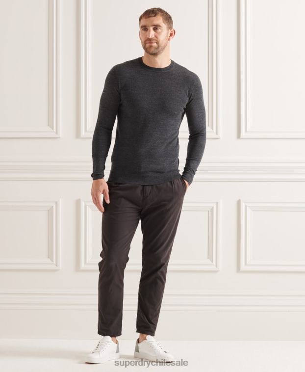 hombres Superdry gris oscuro suéter con cuello redondo de lana merina de studios 2R68Z1314