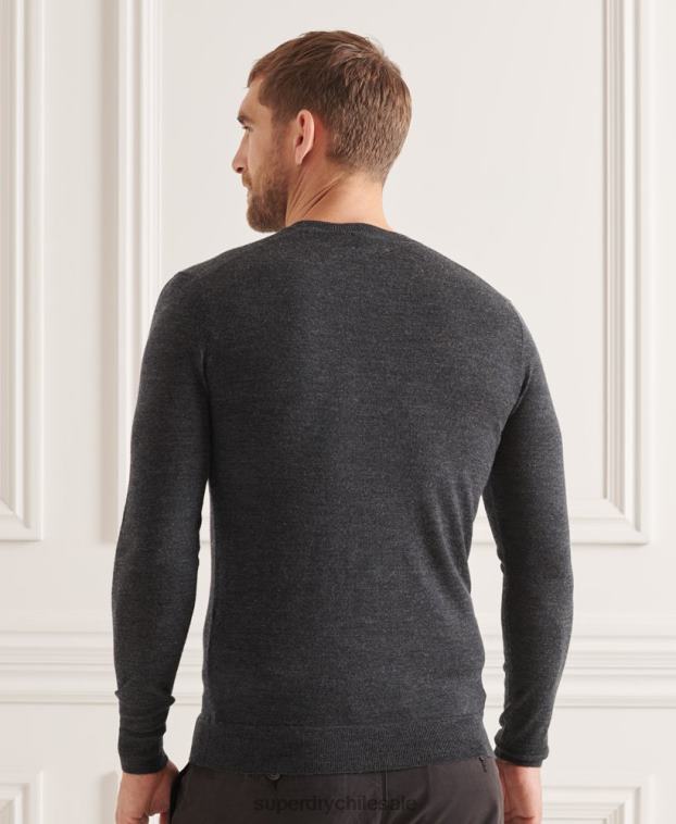 hombres Superdry gris oscuro suéter con cuello redondo de lana merina de studios 2R68Z1314