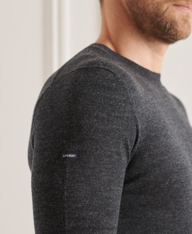 hombres Superdry gris oscuro suéter con cuello redondo de lana merina de studios 2R68Z1314