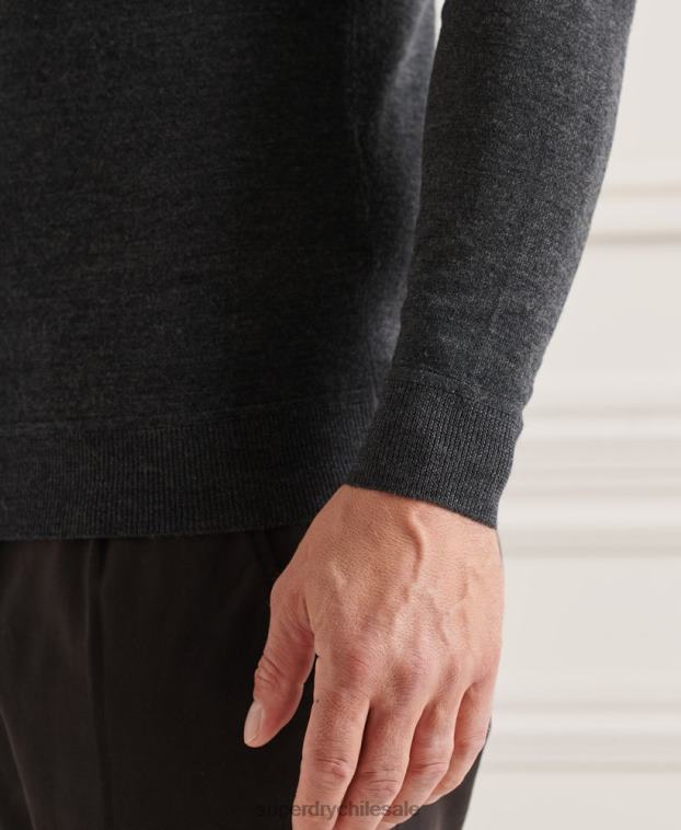 hombres Superdry gris oscuro suéter con cuello redondo de lana merina de studios 2R68Z1314