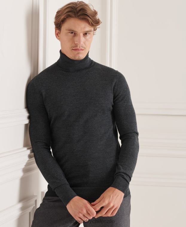 hombres Superdry gris oscuro suéter con cuello vuelto de merino studios 2R68Z1326