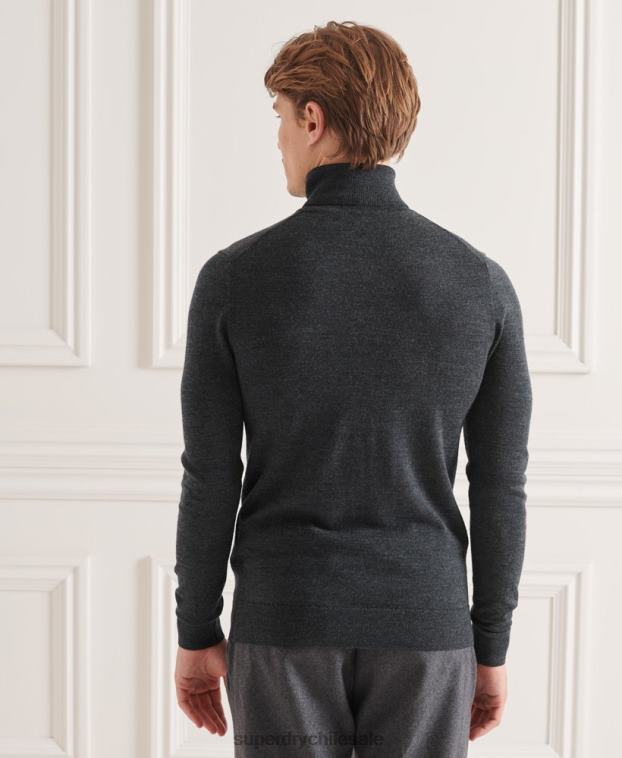 hombres Superdry gris oscuro suéter con cuello vuelto de merino studios 2R68Z1326