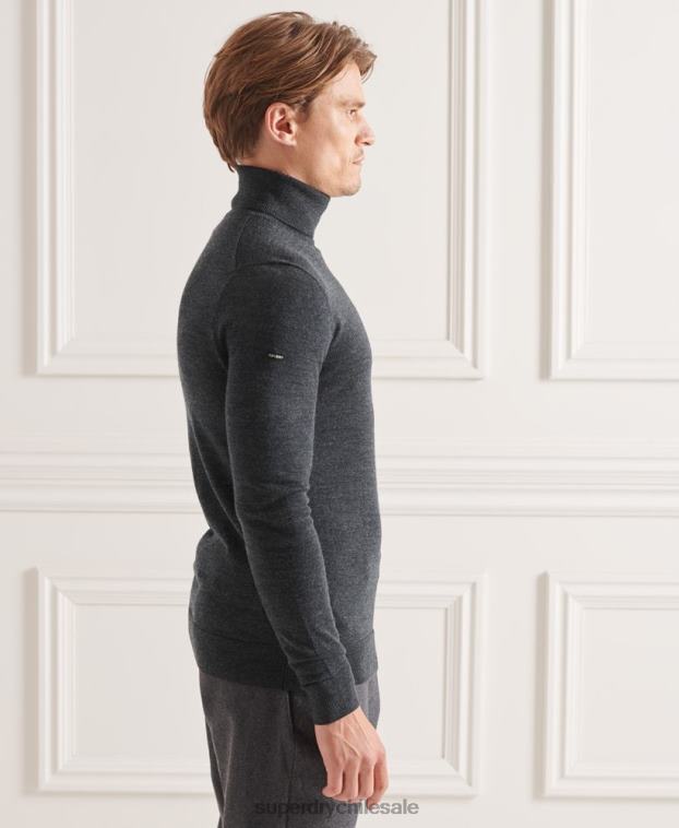 hombres Superdry gris oscuro suéter con cuello vuelto de merino studios 2R68Z1326