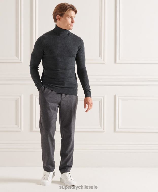 hombres Superdry gris oscuro suéter con cuello vuelto de merino studios 2R68Z1326