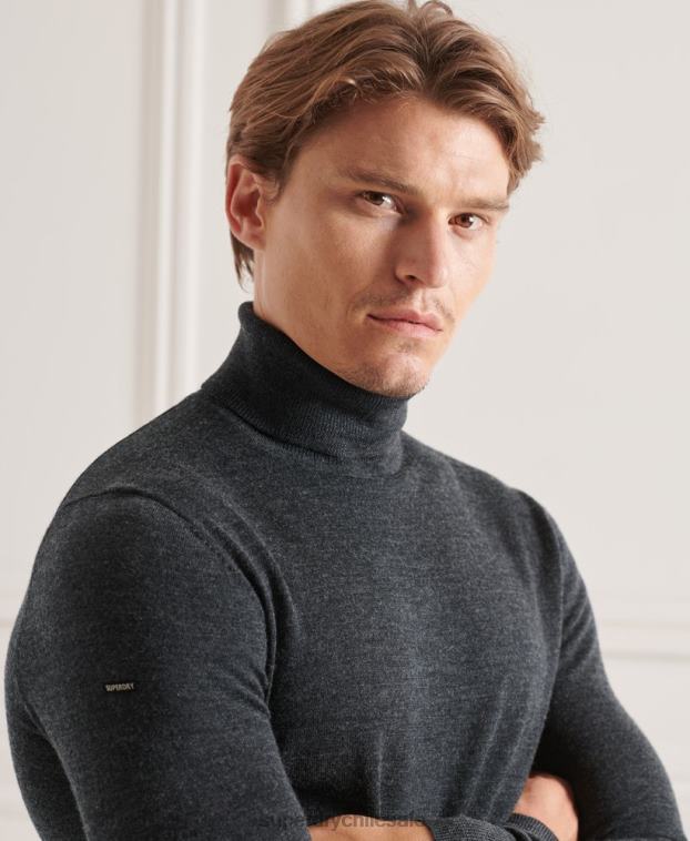 hombres Superdry gris oscuro suéter con cuello vuelto de merino studios 2R68Z1326