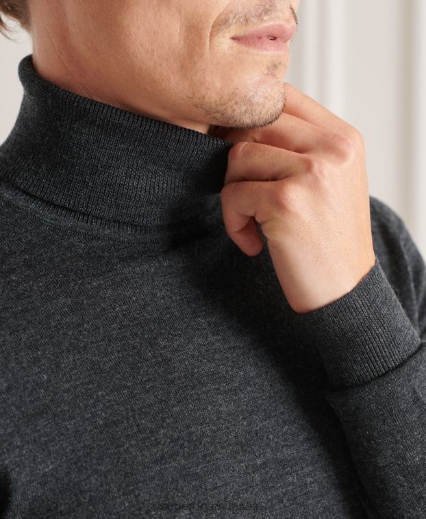hombres Superdry gris oscuro suéter con cuello vuelto de merino studios 2R68Z1326