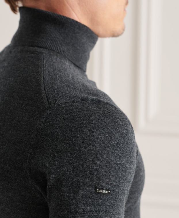 hombres Superdry gris oscuro suéter con cuello vuelto de merino studios 2R68Z1326