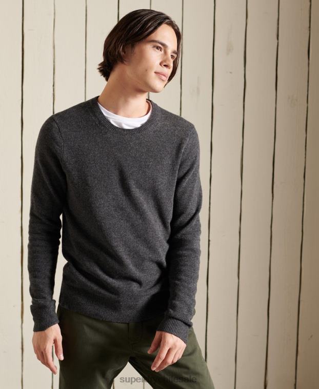 hombres Superdry gris oscuro suéter ligero de lana de cordero 2R68Z5314