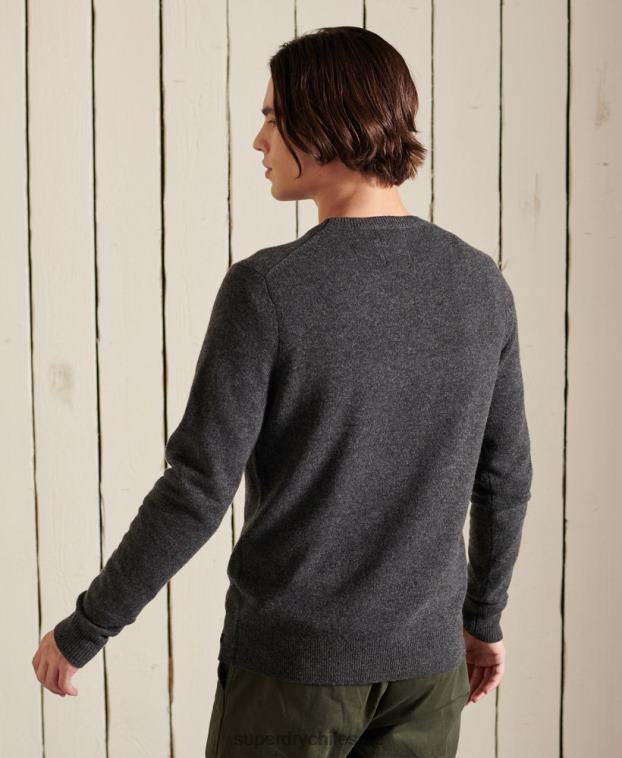 hombres Superdry gris oscuro suéter ligero de lana de cordero 2R68Z5314