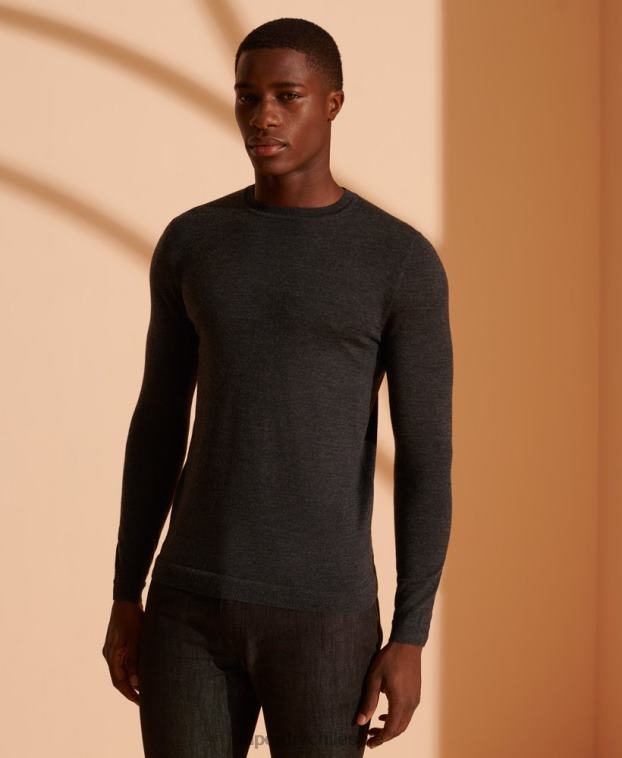 hombres Superdry gris oscuro suéter ligero de merino 2R68Z1334