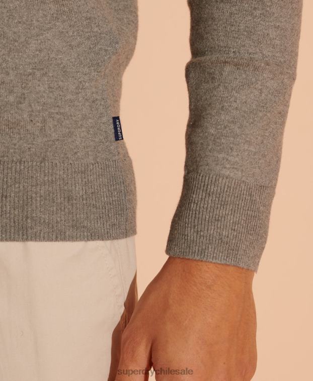 hombres Superdry gris suéter con etiqueta naranja y cuello en V 2R68Z1364