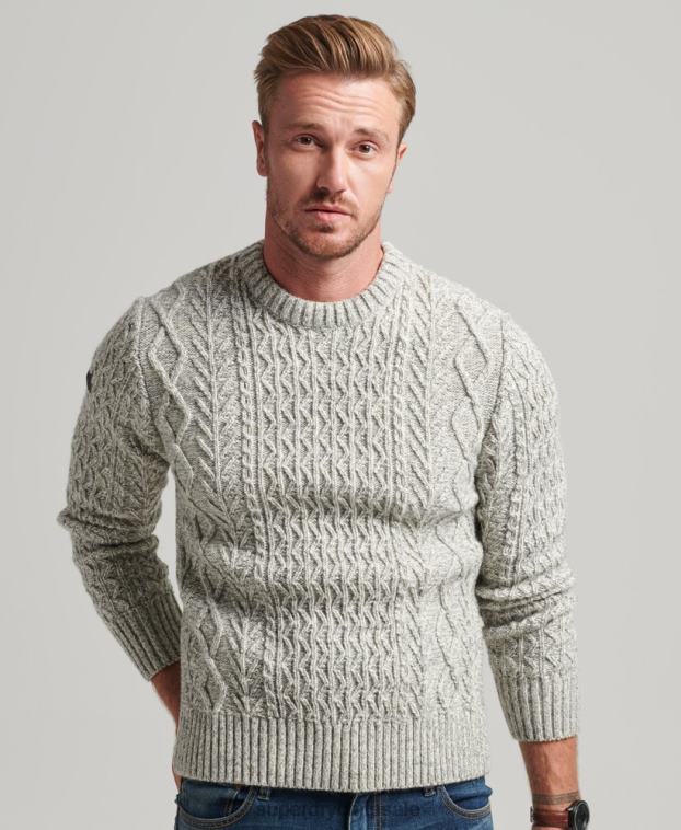 hombres Superdry gris suéter jacob cable crew 2R68Z5250