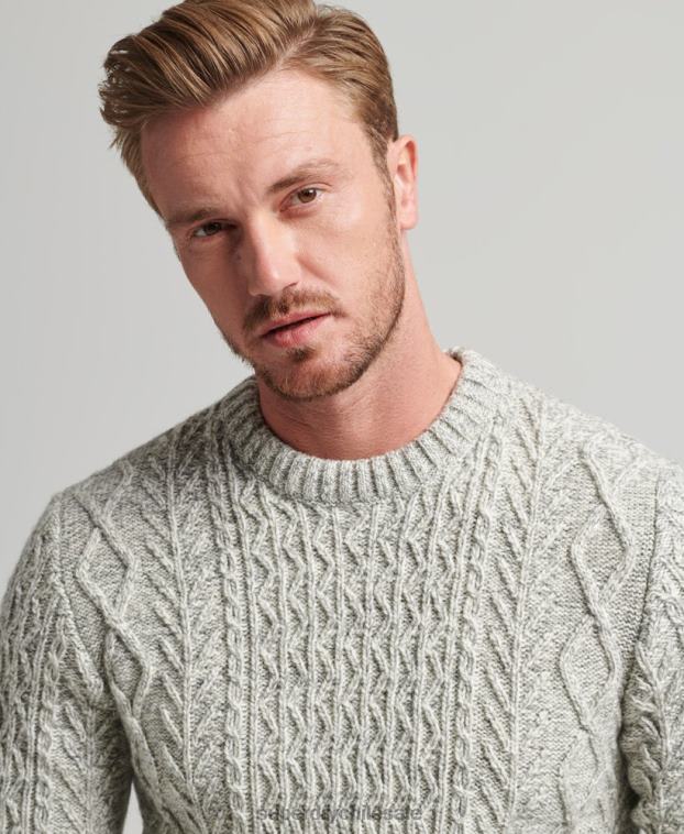 hombres Superdry gris suéter jacob cable crew 2R68Z5250