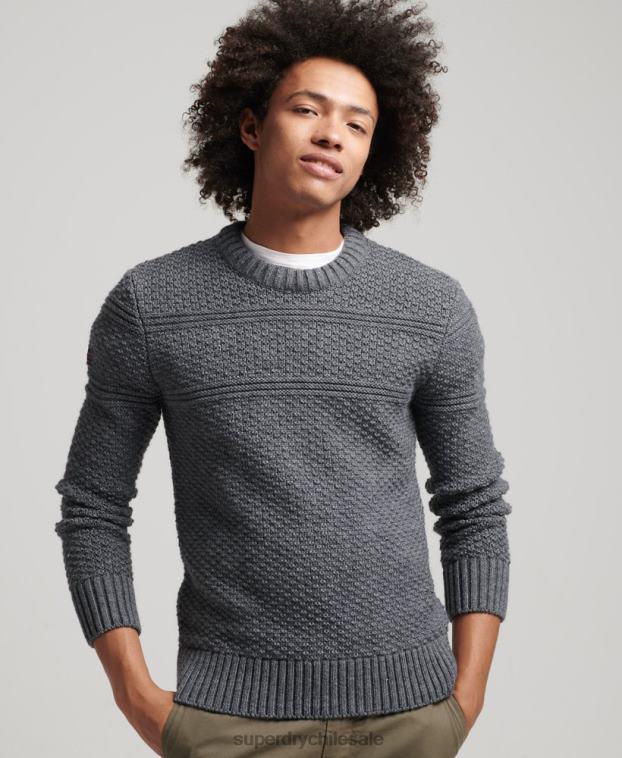 hombres Superdry gris suéter jacob cable crew 2R68Z5265