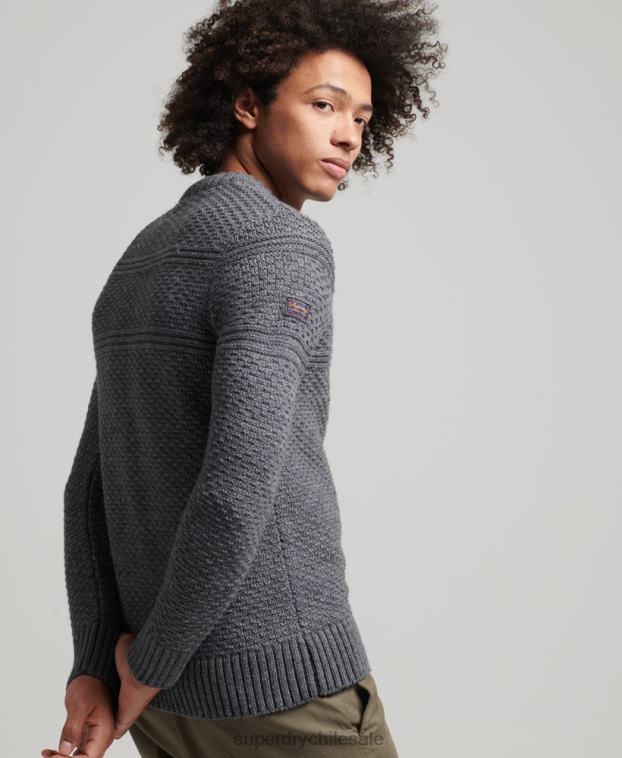 hombres Superdry gris suéter jacob cable crew 2R68Z5265