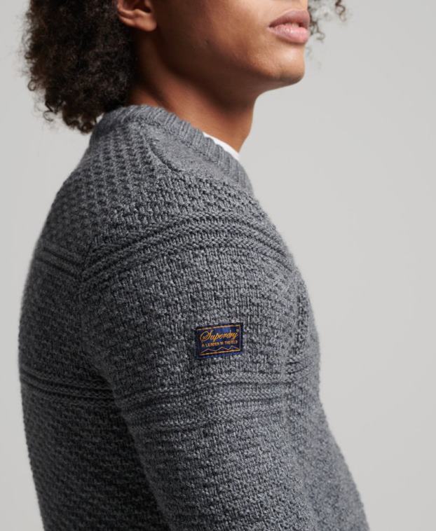 hombres Superdry gris suéter jacob cable crew 2R68Z5265