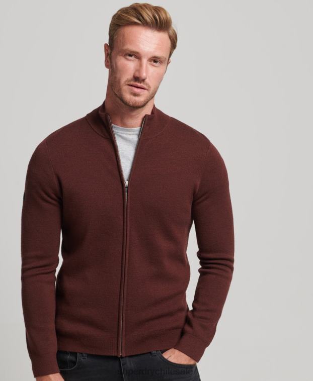 hombres Superdry marrón cárdigan de punto con cremallera en merino 2R68Z1256